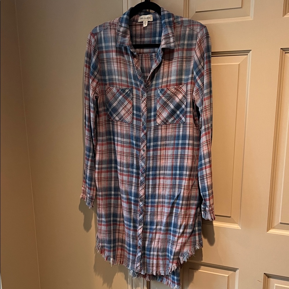Cloth & Stone Multicolor Plaid Shirt Dress